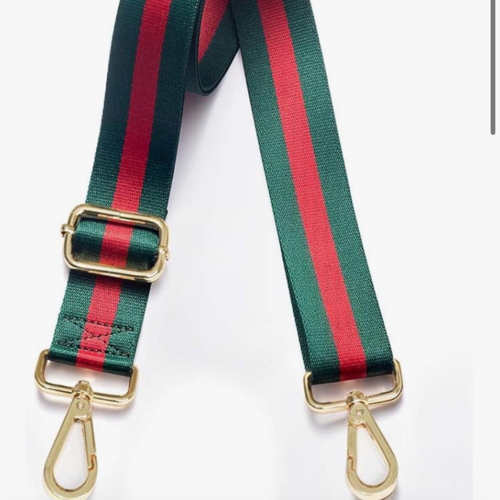 Designer Green and Red Striped Bag Strap with Gold Hardware